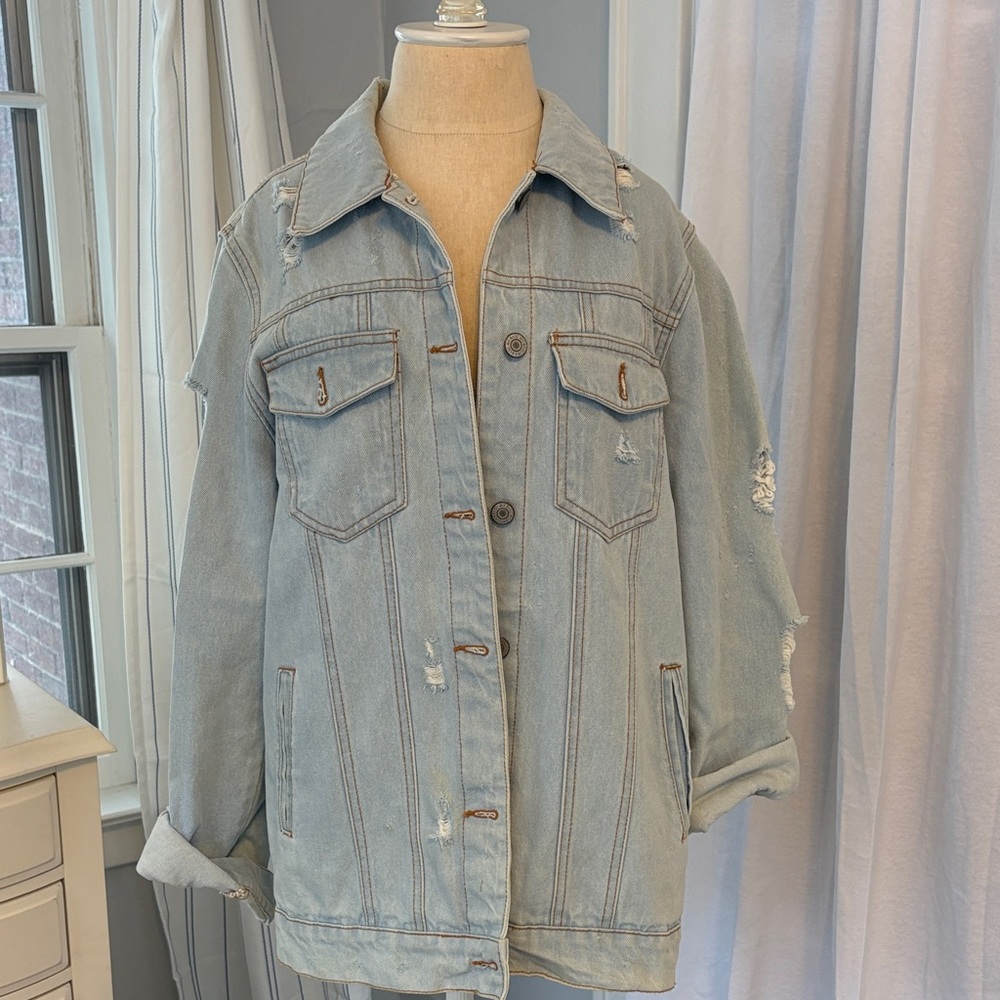 Iris Light Blue Distressed Jean Jacket